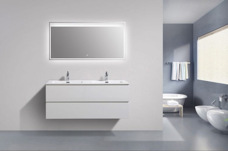 Meuble salle de bain Alice 1200 blanc haute brillance – Miroir en option