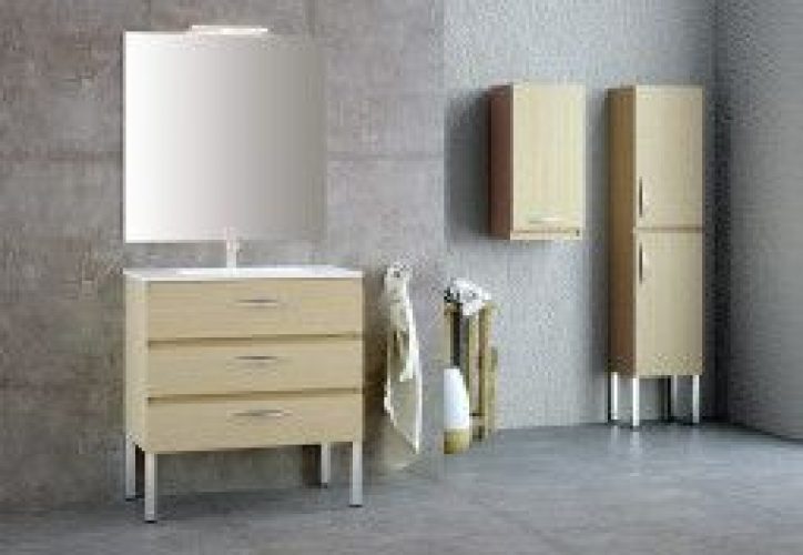Meuble Salle de Bain Bois et Aluminium + Vasque et Miroir Ambiente 04