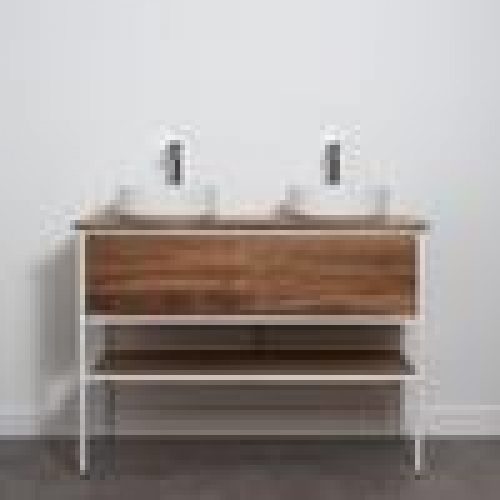 Meuble salle de bain FACTORY en teck et métal blanc 120 cm (pour vasque à poser)