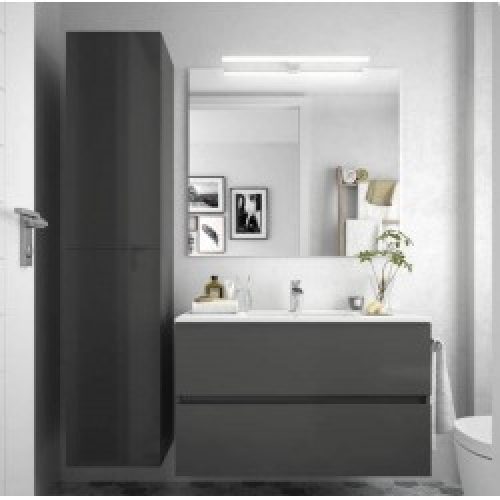 Meuble salle de bain suspendu 2 tiroirs FUSSION LINE 900 Gris Brillant – SALGAR 23330