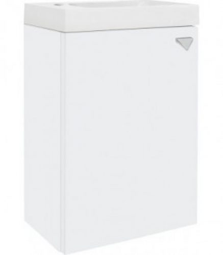 meuble sous-vasque ELYP + une porte + vasque fonte mineral,butée gauche blanc brillant, 400x609x220mm