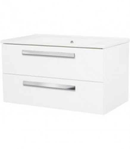 Meuble sous vasque et vasque minerale EDIA, blanc mat, 2 tiroirs, 853x466x455mm