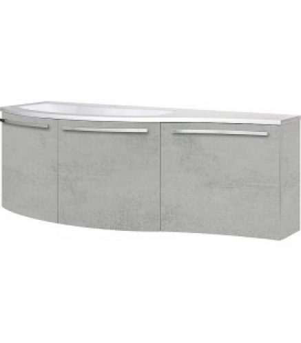 Meuble sous vasque + vasque minerale ENURI chene gris , deco pierre, 3 portes: 1455x512x218/510