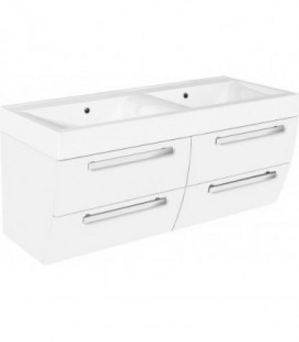 Meuble sous vasque+vasque fonte minerale ENNA blanc brillant, 4 tiroirs 1200x544x500 mm