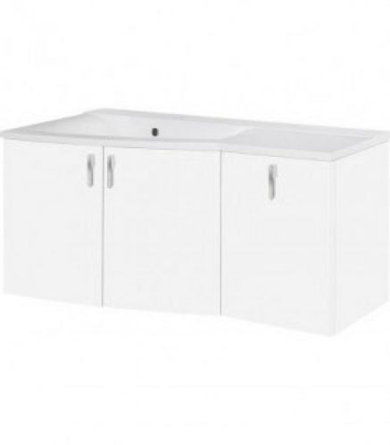 Meuble + vasque fonte minerale EBAMO blanc brillant – égouttoir à droite 1060x526x370/510mm, 3 portes
