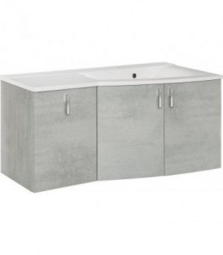 Meuble + vasque fonte minerale EBAMO chene gris decor pierres, 3 portes, tablette gauche 1060x526x370/510