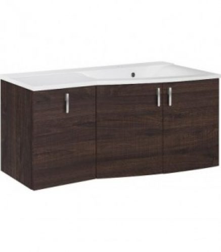 Meuble + vasque fonte minerale EBAMO decor chene foncé – 3 portes, tablette a gauche 1060x526x370/510