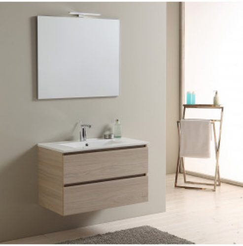 MEUBLES DE SALLE DE BAIN EN 80 CM AVEC TIROIR ET ÉCLAIRAGE À LED BERLIN ELM LEONE