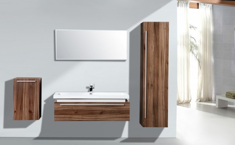 Meubles de salle de bains N1200 noyer – en option miroir et armoire murale