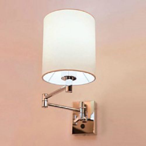 Mini applique murale moderne en métal chromé et abat-jour en tissu 30 cm de hauteur