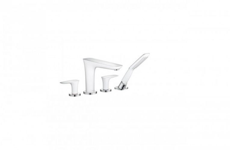 Mitigeur Bord de Baignoire Hansgrohe PuraVida Mélangeur 4 trous blanc/Chromé