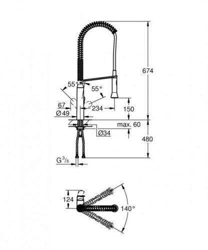 Mitigeur Cuisine Grohe K7 Monocommande 1 trou 674mm