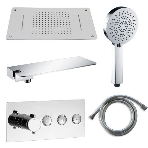 Mitigeur de douche thermostatique à encaster NT7177 avec tête de douche  plafond  & douchette à main