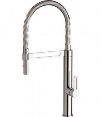 Mitigeur evier Enzan chromé Bec d’écoulement pivotant blanc avec ressort, entraxe 230mm