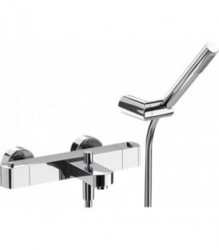 Mitigeur thermostatique bain/douche chromé, set à poser DOKOS, douchette SAillie 195 mm