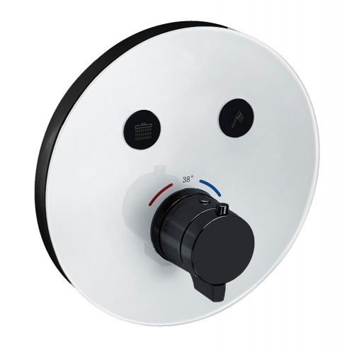 Mitigeur thermostatique douche noir NT7306B – plaque de recouvrement arrondie en verre – avec corps d&rsquo;encastrement