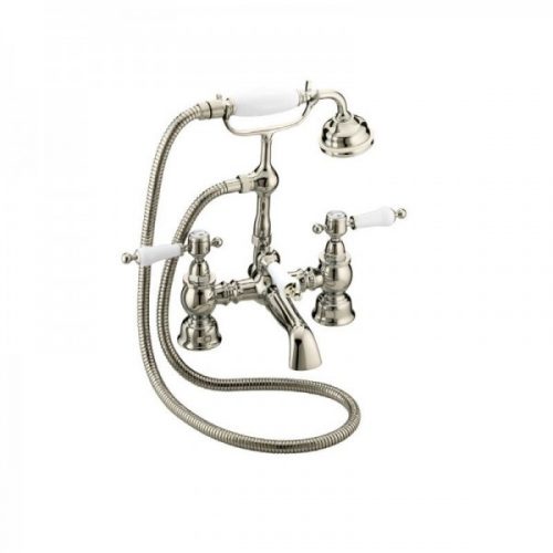 Mélangeur bain/douche montage sur rebord poignées blanches Glastonbury 307 x 226 x 372 mm Heritage