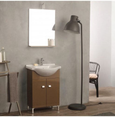 MOBILETTO BAGNO A TERRA CON LAVABO E SPECCHIO 58 CM CAPPUCCINO EASY