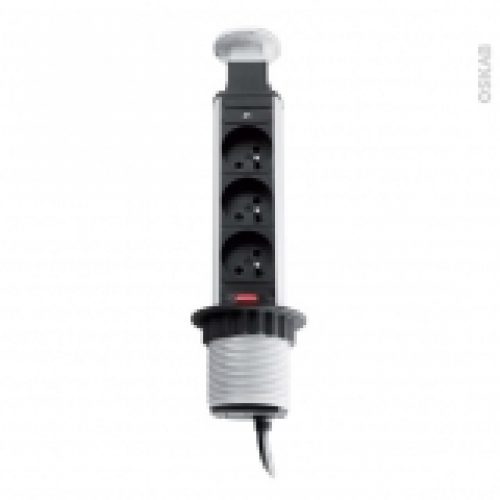 Multiprise Cuisine Bloc 3 Prises 2 Usb Extractible Argent