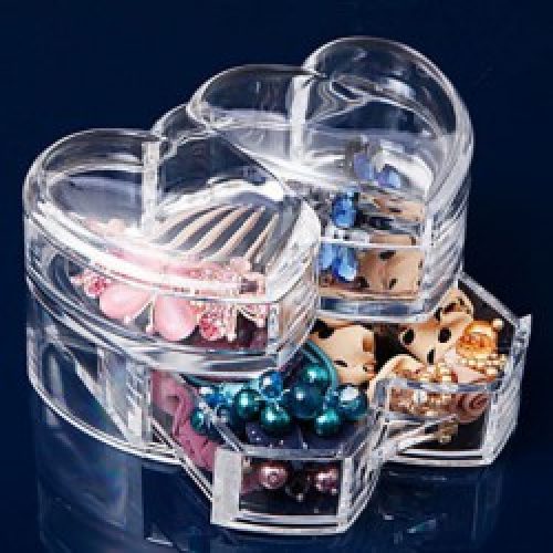 Organisateur cosmétique à la forme de 2 coeurs en acrylique transparent