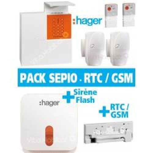 Pack Alarme Radio SEPIO avec Transmetteur RTC / GSM + Sirene Exterieur  – Logisty Hager
