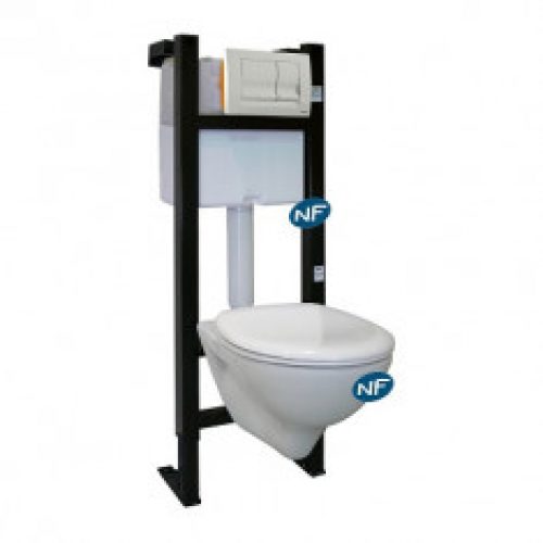 Pack bâti-support universel Evo Autoportant avec commande, cuvette et abattant blanc NF REGIPLAST