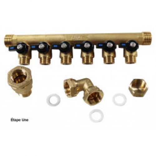 Pack collecteur sanitaire eau-froide 3/4 » (20/27) 6 départs mâle 1/2&Prime; (15/21) – alimentation PEH…