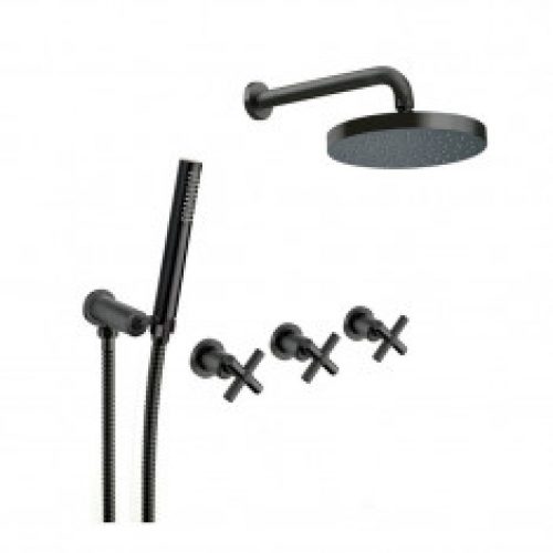 Pack douche mélangeur 3 trous encastrée EXECUTIVE Blackmat (2 sorties) – Cristina Ondyna EV11013