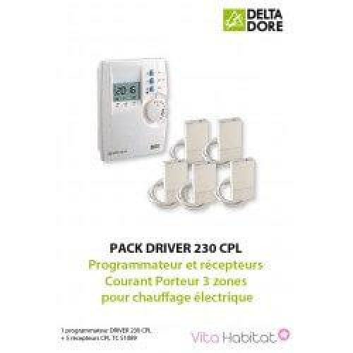Pack DRIVER 230 CPL – Programmateur et récepteurs Courant Porteur 3 zones pour chauffage électrique -…