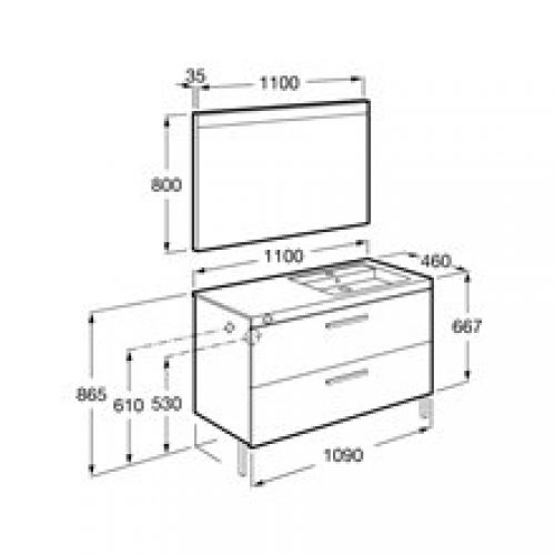 Pack meuble 110 cm deux tiroirs blanc brillant…