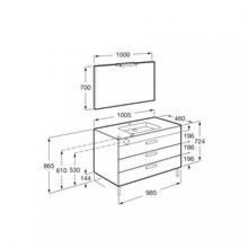 Pack meuble chêne 100 cm 3 tiroirs Debba Roca