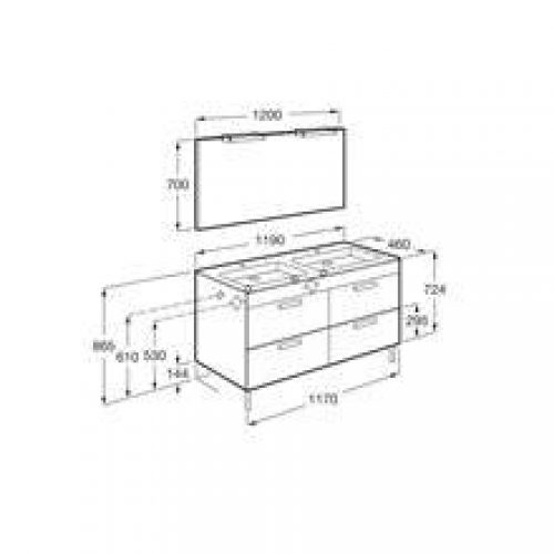 Pack meuble chêne 120 cm 4 tiroirs Debba Roca