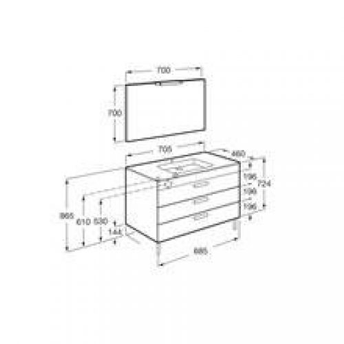 Pack meuble chêne 70 cm 3 tiroirs Debba Roca