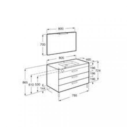 Pack meuble chêne 80 cm 3 tiroirs Debba Roca