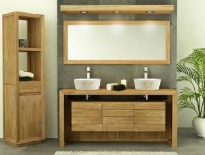 Pack – Meuble de salle de bain en teck Groix 160 2 portes + 2 tiroirs