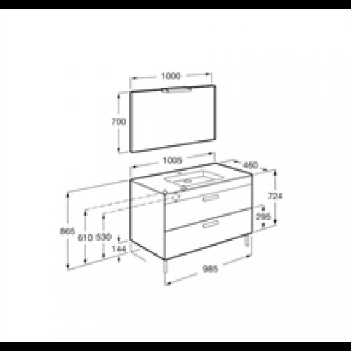Pack meuble gris 100 cm 2 tiroirs Debba Roca