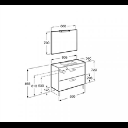 Pack meuble gris 60 cm compact 2 tiroirs Debba…