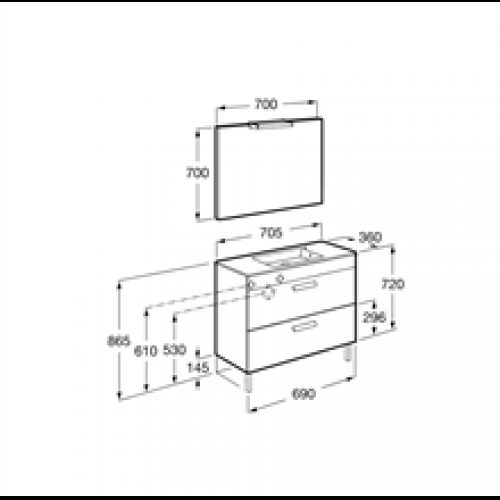 Pack meuble gris 70 cm compact 2 tiroirs Debba…