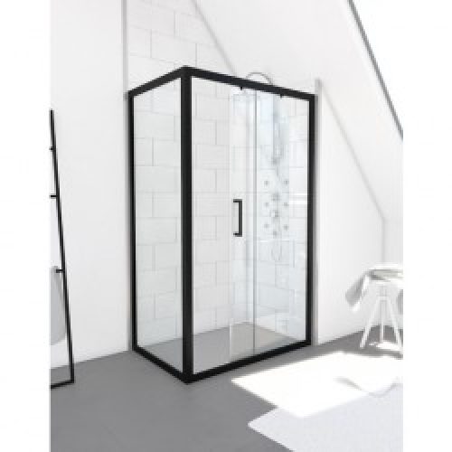 Pack porte coulissante 140 cm + paroi de retour 80 cm – profilés noirs – Factory – AURLANE