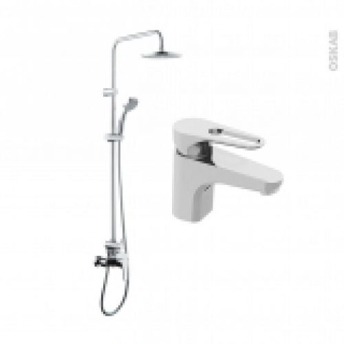 Pack Robinetterie Opah Mitigeur Lavabo Bec Bas Et Colonne De Douche Chrome