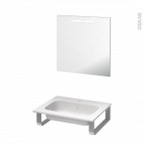 Pack Salle De Bains Pmr Plan Vasque En Resine Rezo Miroir Lumineux L605 X P505 Cm