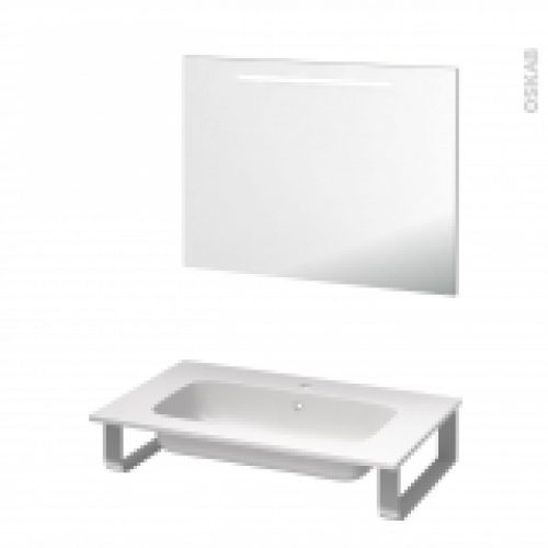 Pack Salle De Bains Pmr Plan Vasque En Resine Rezo Miroir Lumineux L805 X P505 Cm