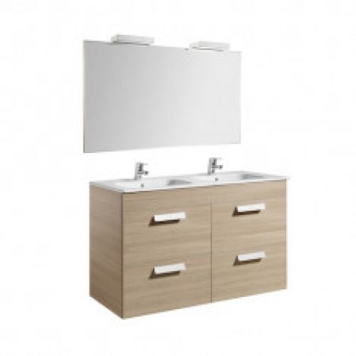 Pack Unik DEBBA 1200 4 tiroirs, lavabo double, miroir et applique LED