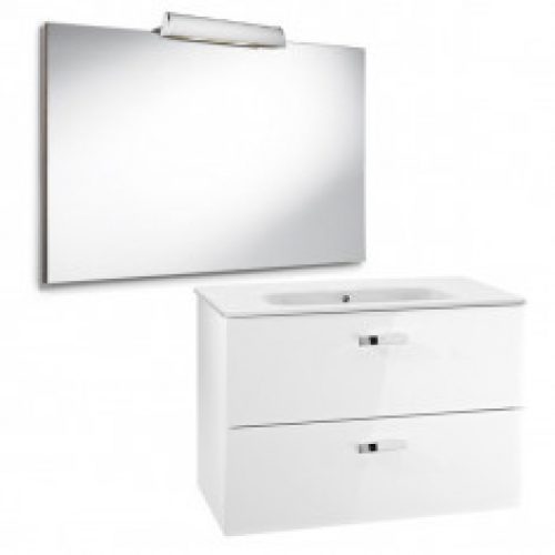 Pack Unik VICTORIA blanc Meuble 800x450mm Miroir Applique 2 LED