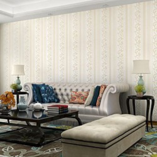 Papier peint mural de style moderne et chaleureux avec motif floral en bandes verticales