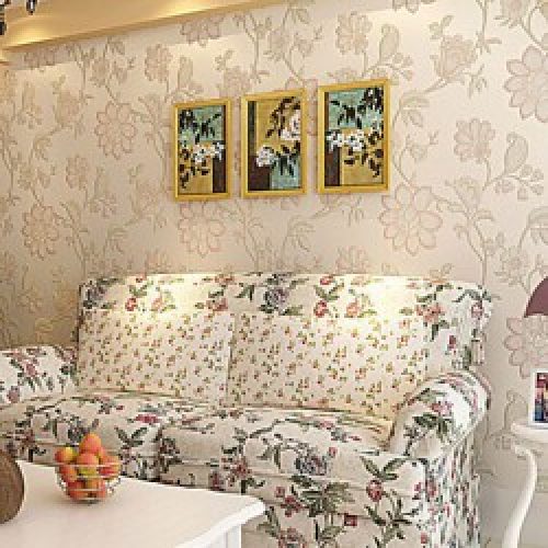 Papier peint mural intissé de style rétro avec motif 3D floral