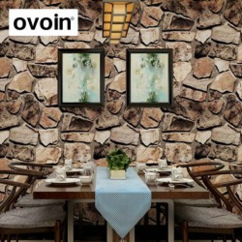 Papier Peint Vintage Rustique 3D effet Empilés Pierre de Papier Rouleau Rétro Rock avec Mur Imperméable et Lavable