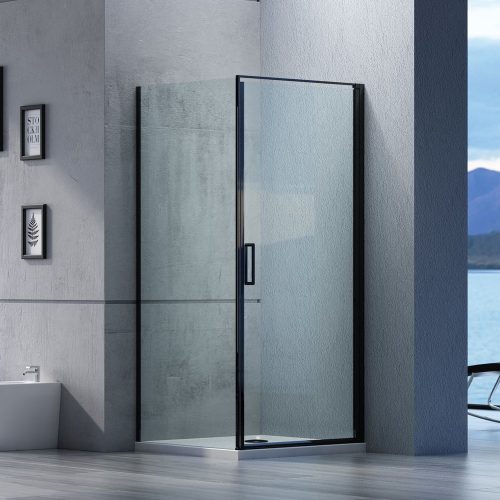 Paroi de douche d’angle en verre véritable NANO de 6mm EX416S noir – 80 x 80 x 195 cm