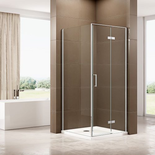 Paroi de douche fixe et porte pivotante en verre NANO transparent – EX409 – 90 x 90 x 195 cm
