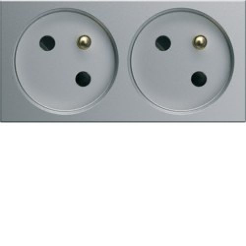 PC dble goul. 2P+T 16A titane – APPAREILLAGE MURAL GALLERY HAGER WXF422T